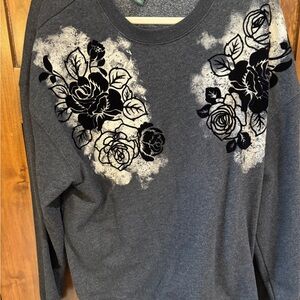 Dark gray sweatshirt with cream roses